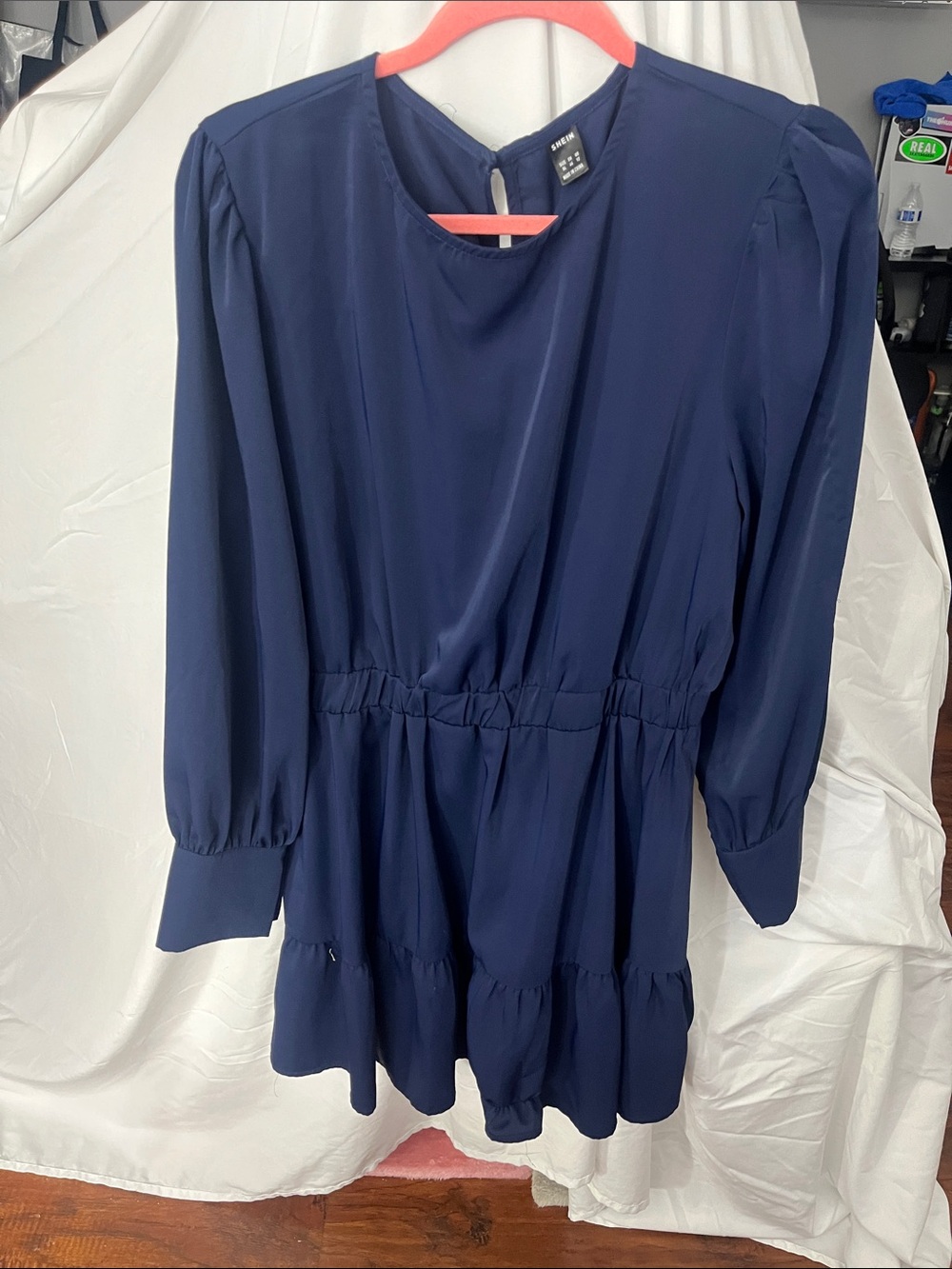 Shein Navy Blue Long Sleeve Tiered Waist Tunic